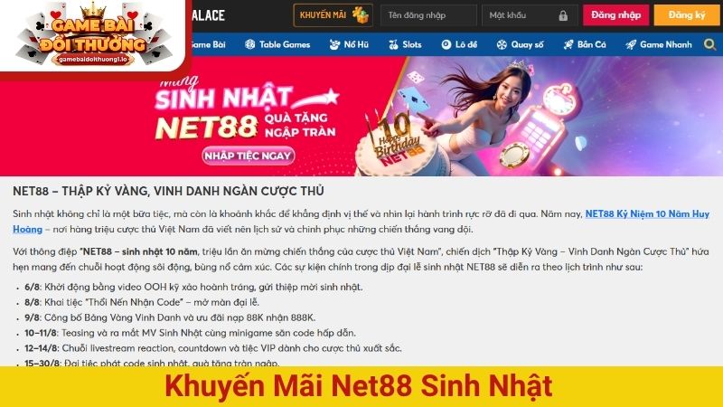 Khuyến mãi Net88 sinh nhật
